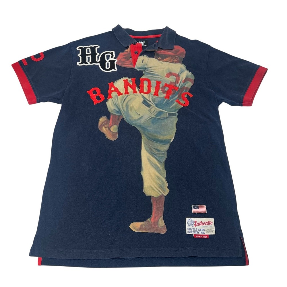 Hustle Gang T Shirt‎ Size Small Bandits Blue Baseball Pitching 32 3button Polo